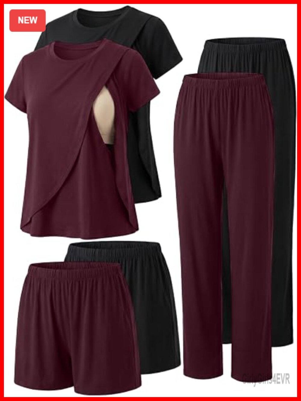 6-Piece Maternity Nursing Pajama Set Short Sleeve Breastfeeding Tops Shorts